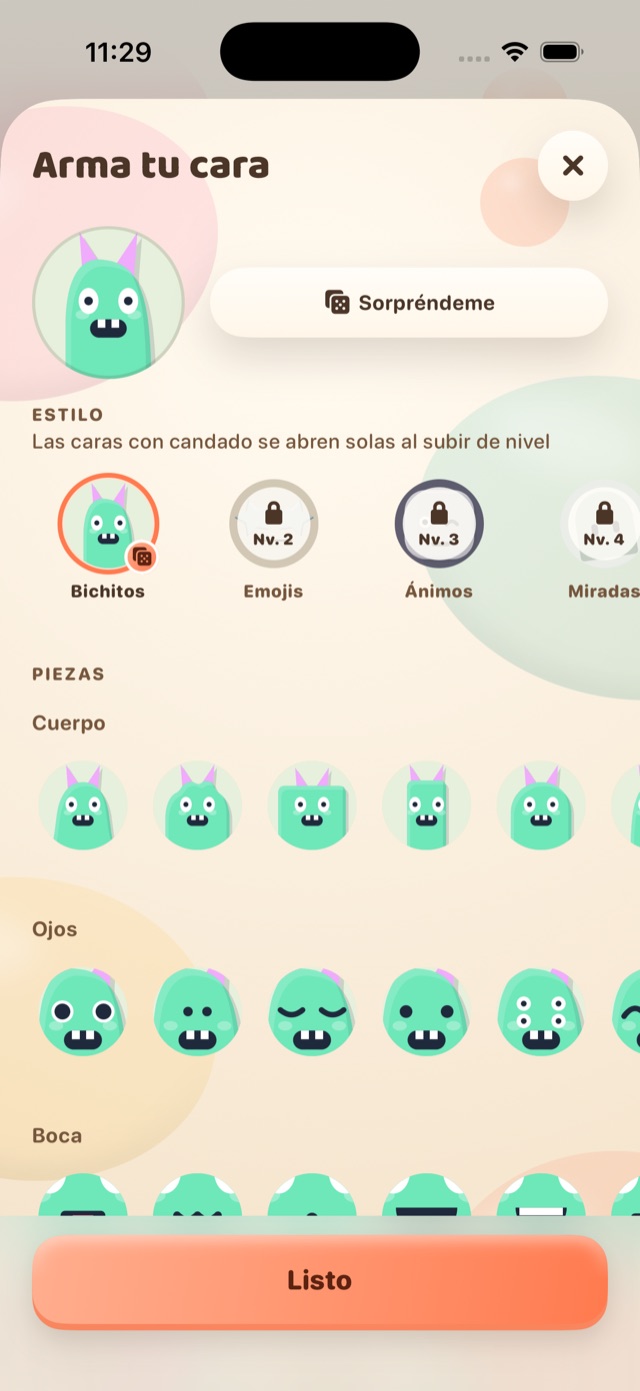 Build your face: the Critters style open and the next ones locked by level