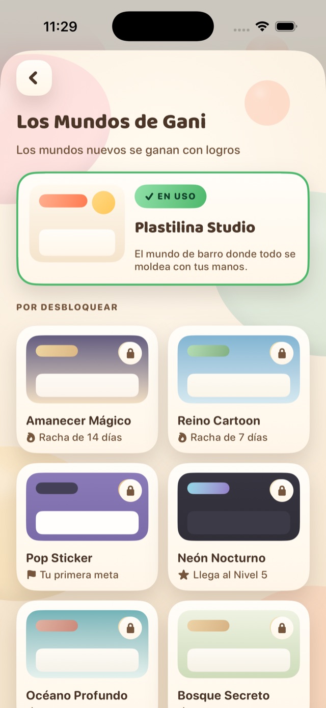 Gani's Worlds: Plastilina Studio in use and the rest waiting to be unlocked